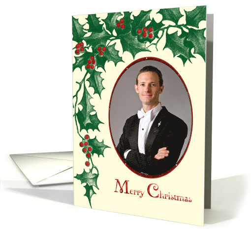 Christmas - Holly Berry - Oval Shaped Frame Photo card (881012)
