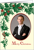 Christmas - Holly Berry - Oval Shaped Frame Photo Card