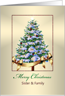 Christmas Sister & Family, Festive Ornaments on Christmas Tree card