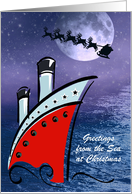 Christmas - Cruise Ship meets Santa Sleigh at night card