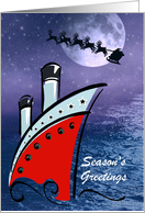 Christmas - Cruise Ship at night sees Santa card