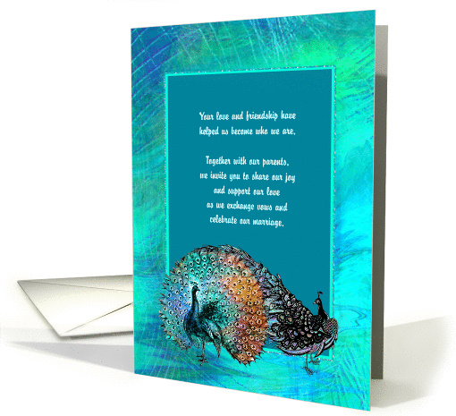 Blue Green Peacock Wedding Guest Invitation card (908154)