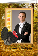 Both Parents -Thanksgiving Turkey + Woods + Foliage Photo Card