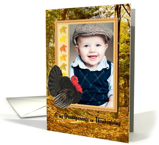 Grandparents -Thanksgiving Turkey in the woods and foliage Photo card