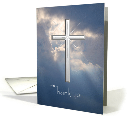 Thank you - Clergy - Silver Cross in the Sky with Light Rays card