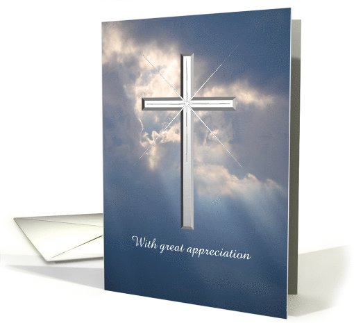 Thank you - Clergy - Silver Cross in the Sky with Light Rays card