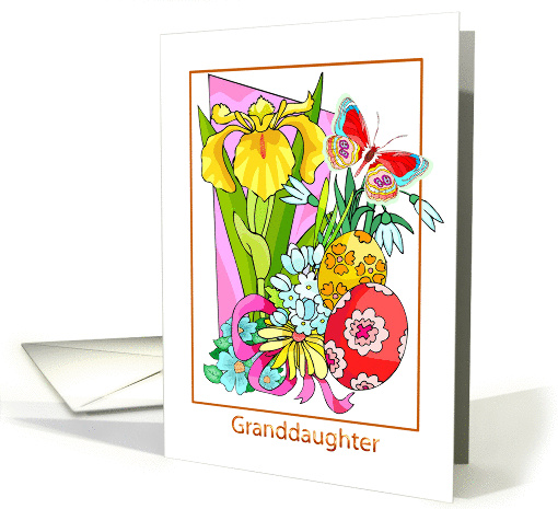Granddaughter - Flowers + Easter Eggs + Butterfly Illustration card