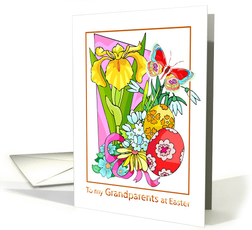 Grandparents - Flowers + Easter Eggs + Butterfly Illustration card