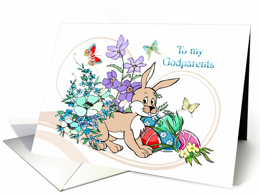 Easter - Godparents - Bunny Rabbit - Flowers + Decorated Eggs card