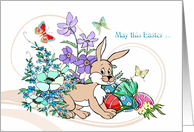 Easter to anyone - Rabbit - Flowers - Decorated Eggs card