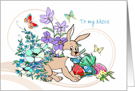 Easter - Niece - Bunny - Flowers + Decorated Eggs card