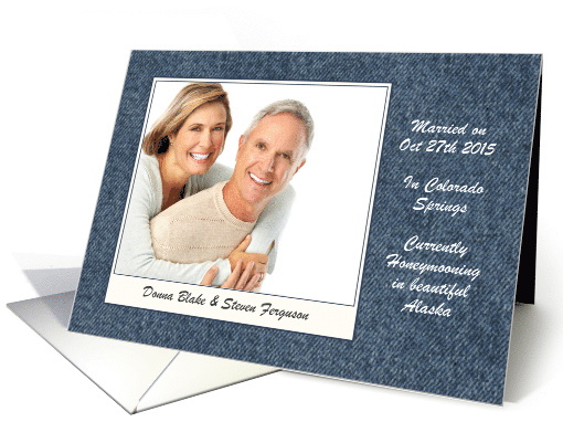Announcement - Just Married - Denim Fabric Inspired Photo card