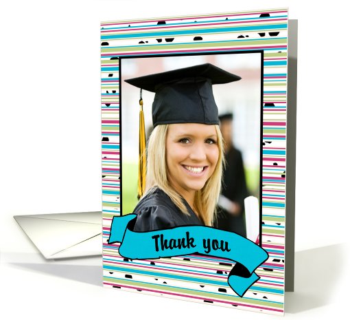 Thank you - Colorful Stripes and Dots Photo Card with Banner card