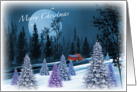 Blue Moon Winter Scene, Fresh Cut Tree in the Back of a Pickup Truck card