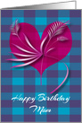A Big Heart And Floral Design On Plaid For Mom’s Happy Birthday card