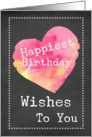 Watercolor Pink and Yellow Heart and Chalkboard Birthday card