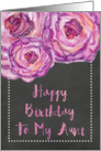 Chalkboard Watercolor Purple Roses Aunt Birthday card