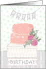 Happy Birthday Rustic Pink Cake with Flowers and Banners card