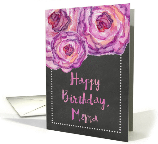 Chalkboard Watercolor Purple Roses Mema Birthday card (1405128)