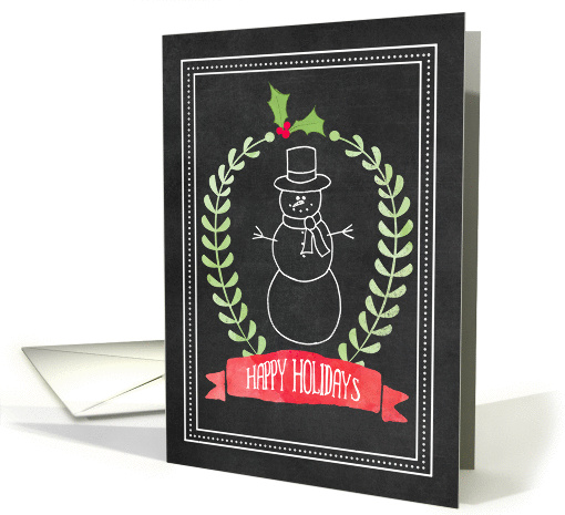 Chalk Snowman Outline Happy Holidays Chalkboard card (1412856)