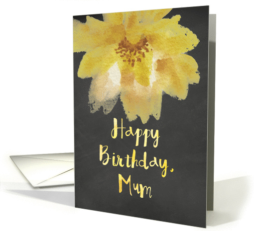 Chalkboard Watercolor Yellow Flower Mum Birthday card (1421074)