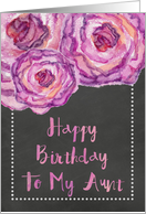 Chalkboard Watercolor Purple Roses Aunt Birthday card