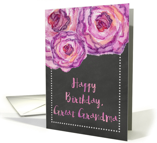 Chalkboard Watercolor Purple Roses Great Grandma Birthday card