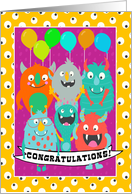 Monsters With Banner Congratulations From Group card