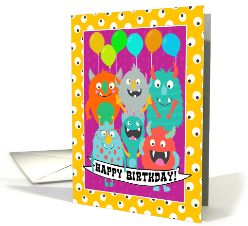 Monsters With Banner Happy Birthday From Group card (1832124)