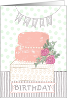 Happy Birthday Rustic Pink Cake with Flowers and Banners card