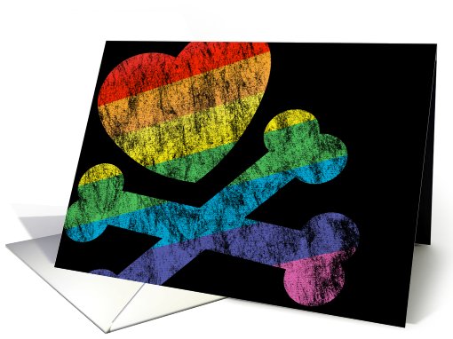 rainbow heart and crossbones (blank inside) card (691284)