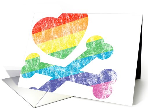 rainbow heart and crossbones (blank inside) card (691285)