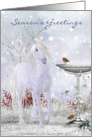 Unicorn Holiday Card Winter Scenery With Robins card