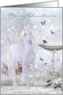Winter Unicorn Robins and Butterflies Merry Christmas card
