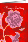 Red Floral Birthday Greeting Card With Pink Large Flower card