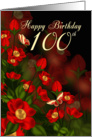 100th Birthday Card With Deep Red Flowers And Butterflies card