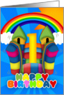 1st Birthday Card With Bouncy Castle And Rainbow card