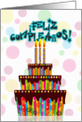 Feliz Cumpleaos with large three tiered birthday cake card