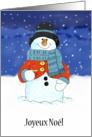 Joyeux Nol French Snowman Season’s Greetings Watercolor Painting card