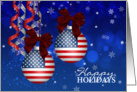 Patriotic USA Flag Ornament Holiday Card With Streamers card