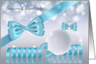 Stylish Season’s Greeting Card With Baubles Bows And Ribbons card