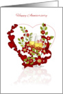 Red Wedding Anniversary With Champagne And Flowers card