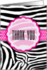 Zebra Print Thank You In Black And White With Rosette In The Center card