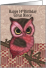 Great Niece 14th Birthday With Pretty Owl card