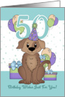 50th Birthday Dog In Party Hat With Balloons And Gifts card