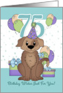 75th Birthday Dog In Party Hat With Balloons And Gifts card