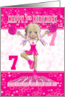 7th Birthday Cheerleader Dancing on a Large Rah in Pinks card