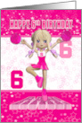 6th Birthday Cheerleader Dancing on a Large Rah in Pinks card