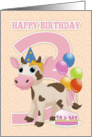 3rd Birthday Card With Little Cow Cake And Balloons card