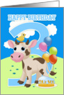 3rd Birthday Card With Little Cow Cake And Balloons card